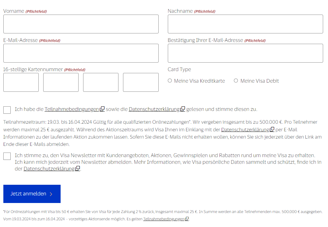 Visa Cashback Anmeldung Schritt-1